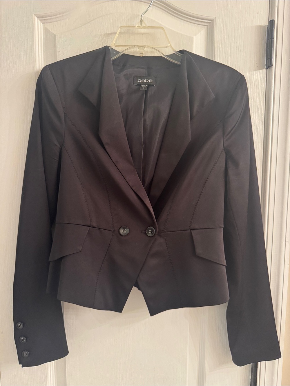 bebe Black Cinched Waist Double-Button Blazer